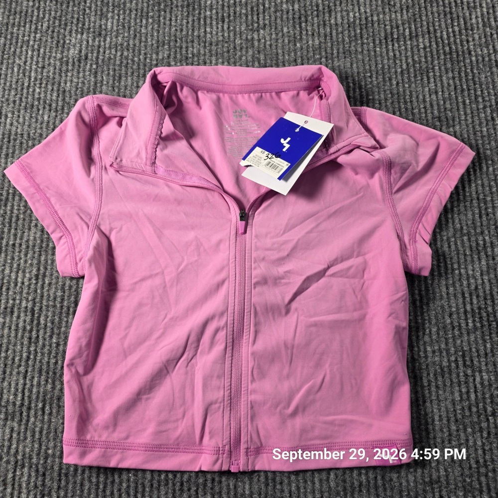 JoyLab Womens Pink Short Sleeve Full Zip Mock Neck Athletic Crop Top XS New